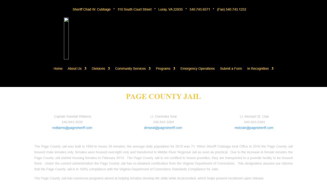 Division – Jail Page County Sheriff's Office